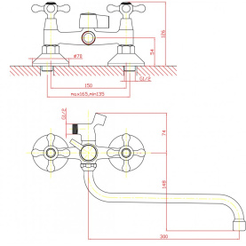 Смеситель DORTMUND (арт. DO62420341) для ванны низлив 300 мм с аксес. Zollen в Туле 2