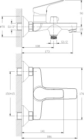 Смеситель для ванны Rossinka RS29-31 одноручный (35мм) с монолитным изливом, хром в Туле 1