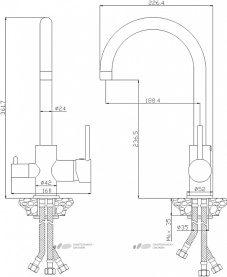 Смеситель одноручный Rossinka (35 мм)  для кухни c подключением к фильтру с питьевой водой, черный в Туле 1