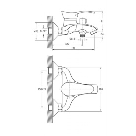 Смеситель EMDEN (арт. EM61611141) для ванны короткий изл., карт.40мм Zollen в Туле 2